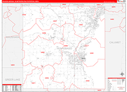 Oshkosh-Neenah Metro Area Wall Map Red Line Style 2026